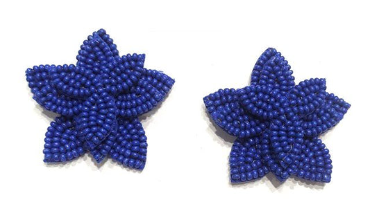 Hand Beaded Blue Floral Earrings