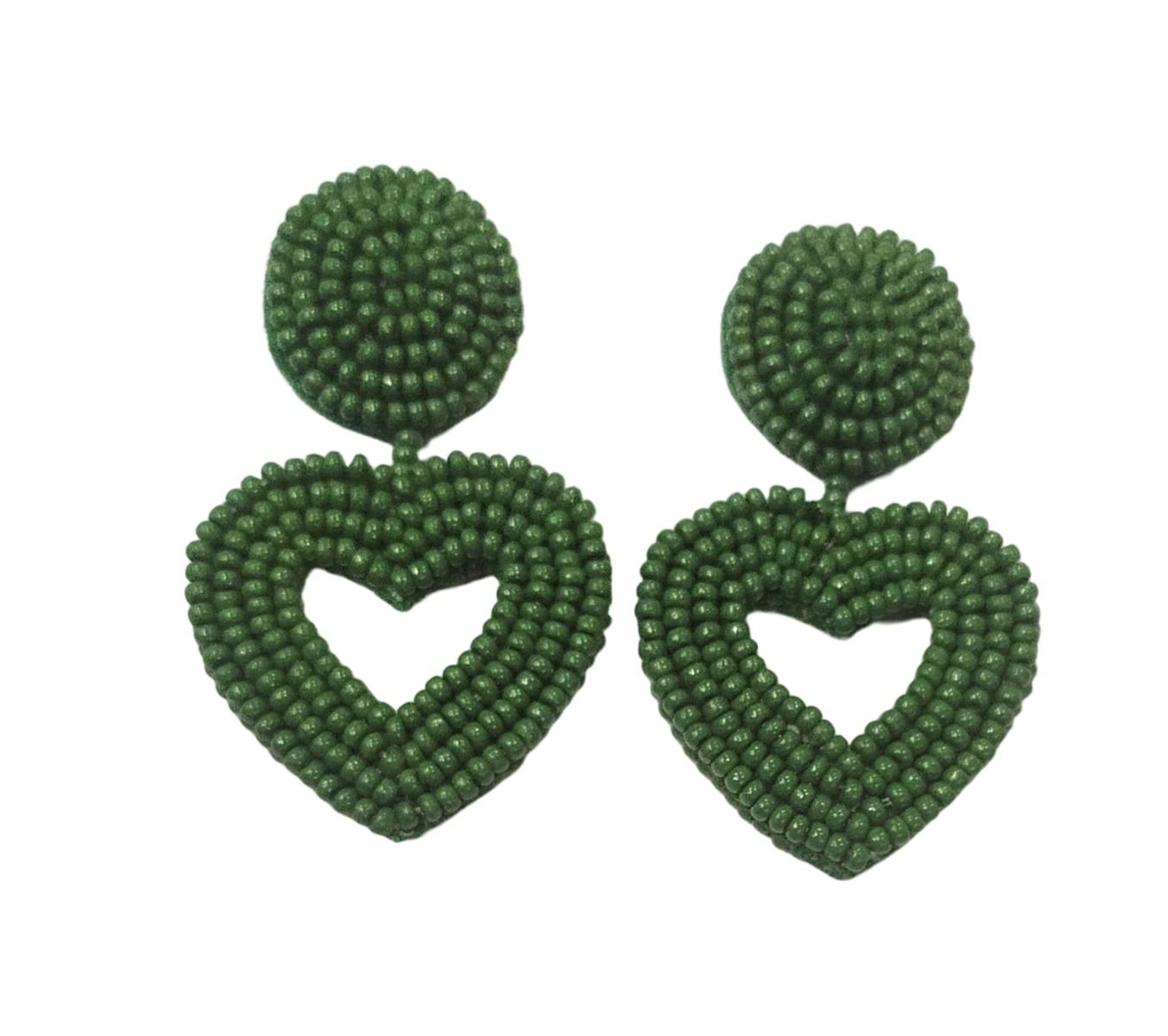 Sage Beaded Heart Earrings