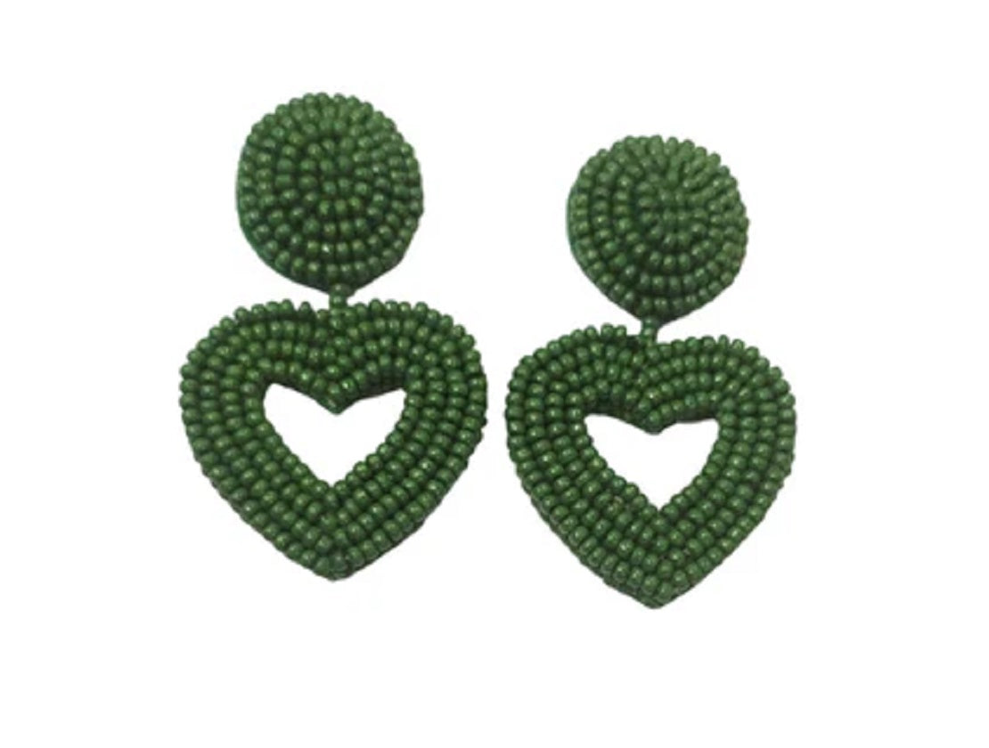 Sage Beaded Heart Earrings