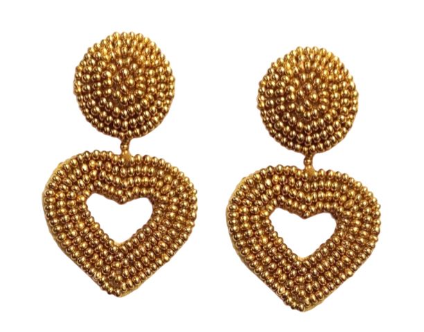 Gold Beaded Heart Earrings