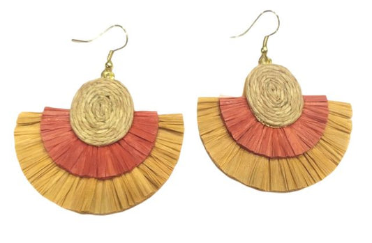 Natural and Ochre Raffia Earrings