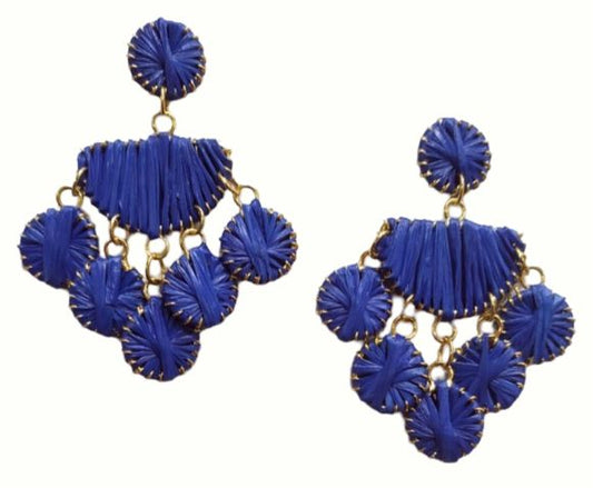 Blue Raffia Chandelier Earrings