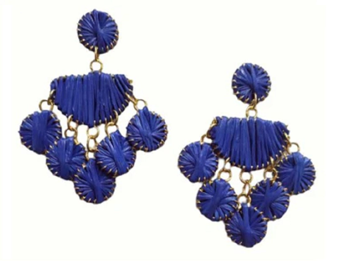 Blue Raffia Chandelier Earrings
