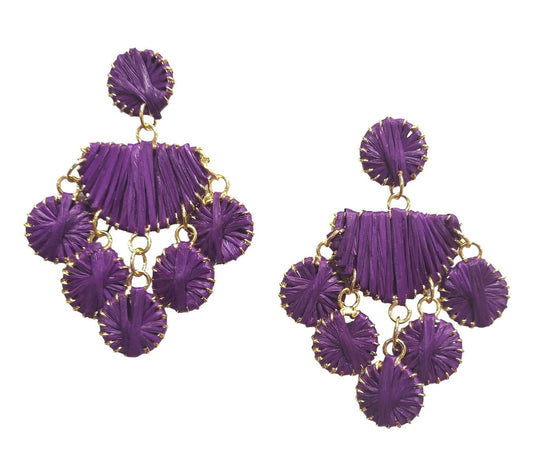 Purple Raffia Chandelier Earrings