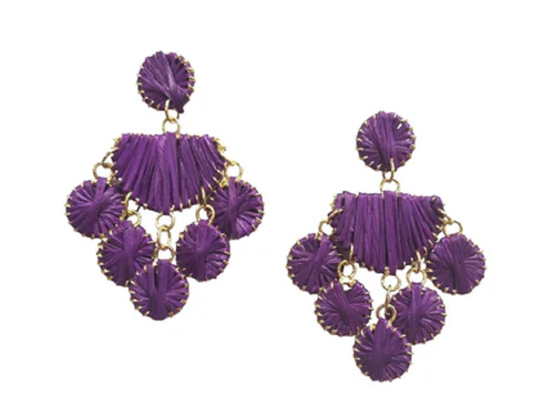 Purple Raffia Chandelier Earrings