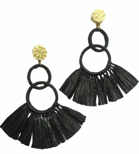 Black and Ivory Raffia Earrings