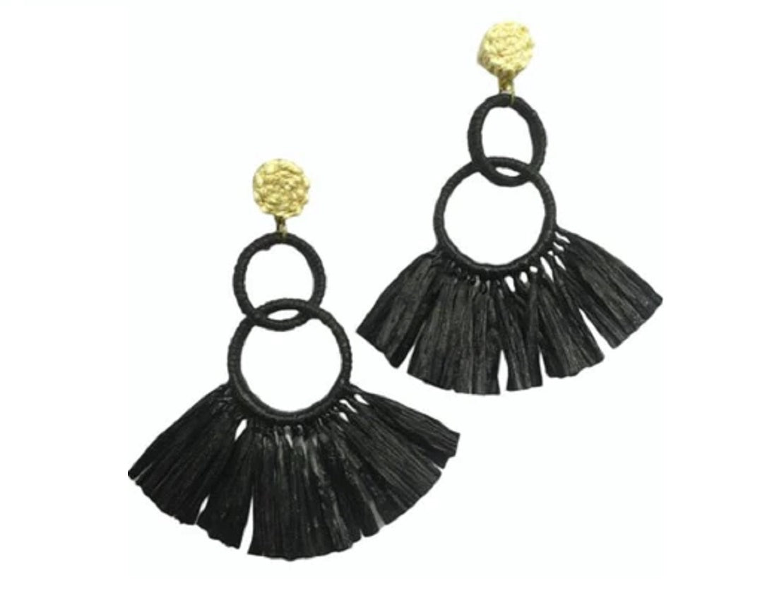 Black and Ivory Raffia Earrings