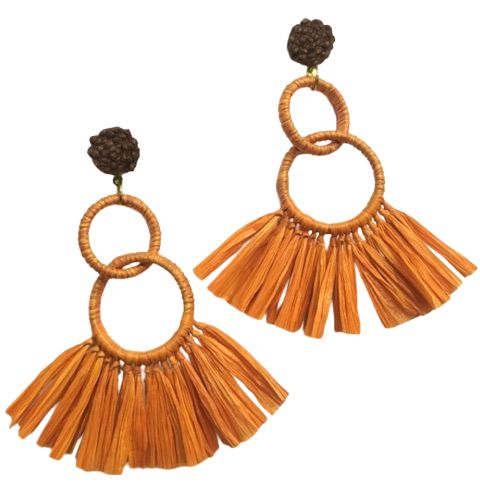 Rusty Orange Raffia Earrings