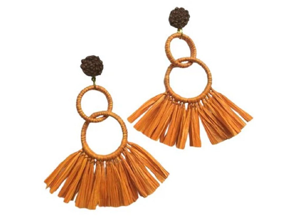 Rusty Orange Raffia Earrings