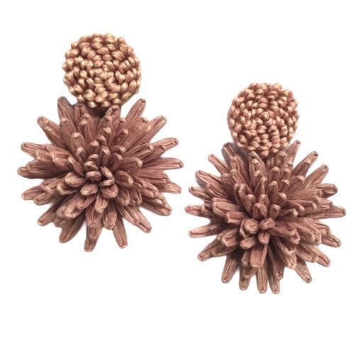 Dusky Rose Raffia Floral Earrings