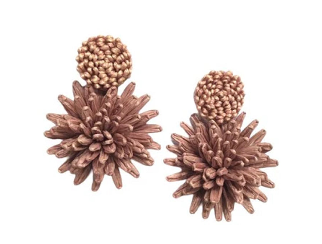 Dusky Rose Raffia Floral Earrings
