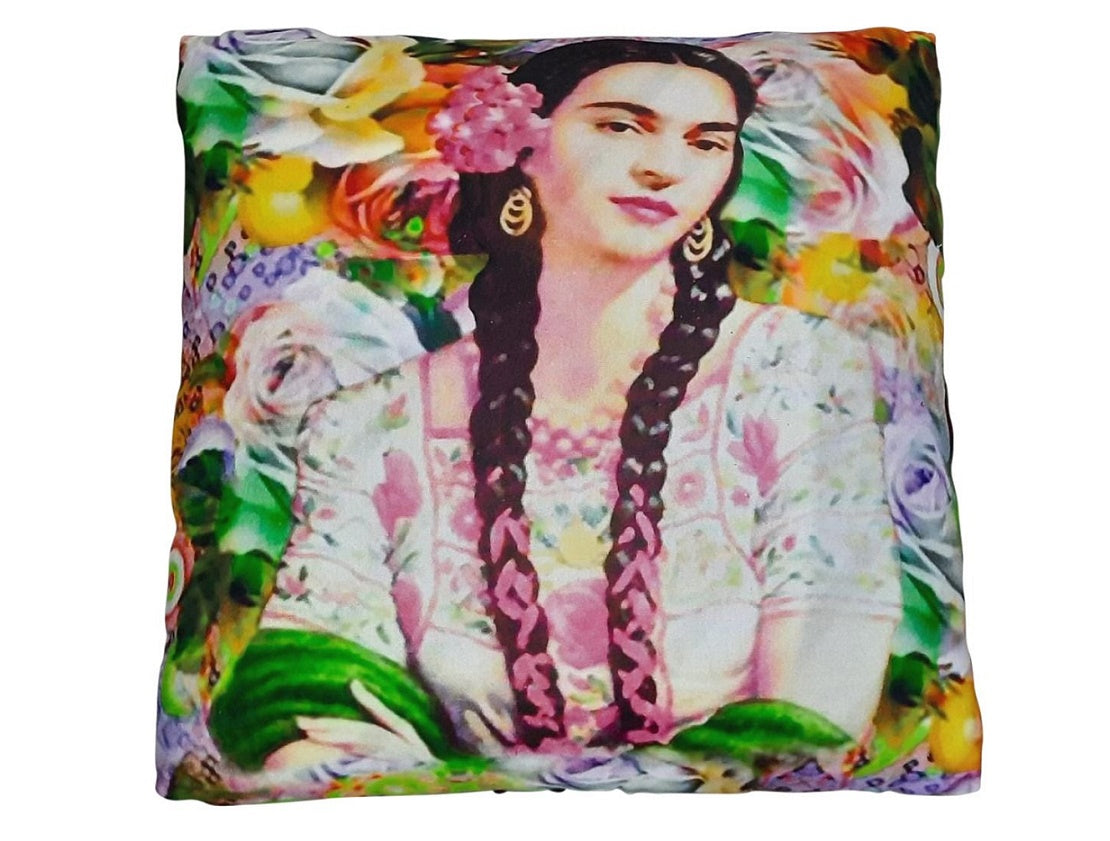 Upholstered stool in pink frida kahlo Design 40x40x19.5 cm