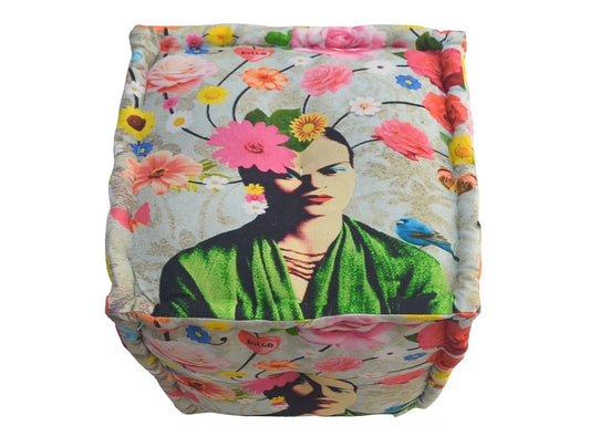 Grey floral Frida pouf