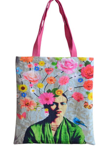 Grey floral Frida canvas bag