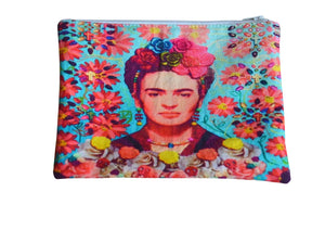 Cotton Cosmetic Pouch Blue Floral Frida