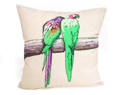 Two green budgies cushion