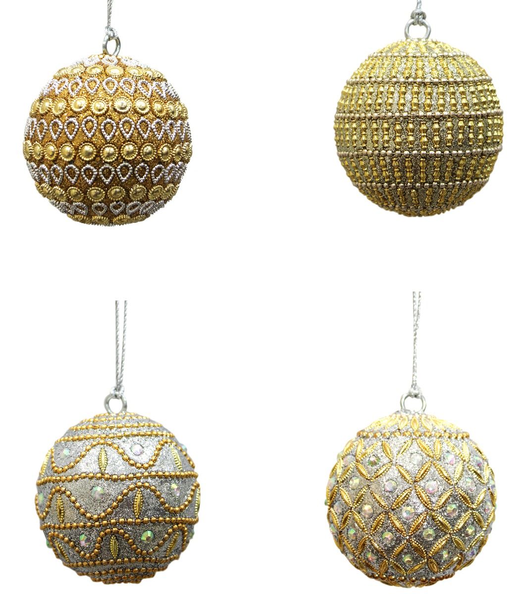 Set of 4 Elegant Beaded Baubles