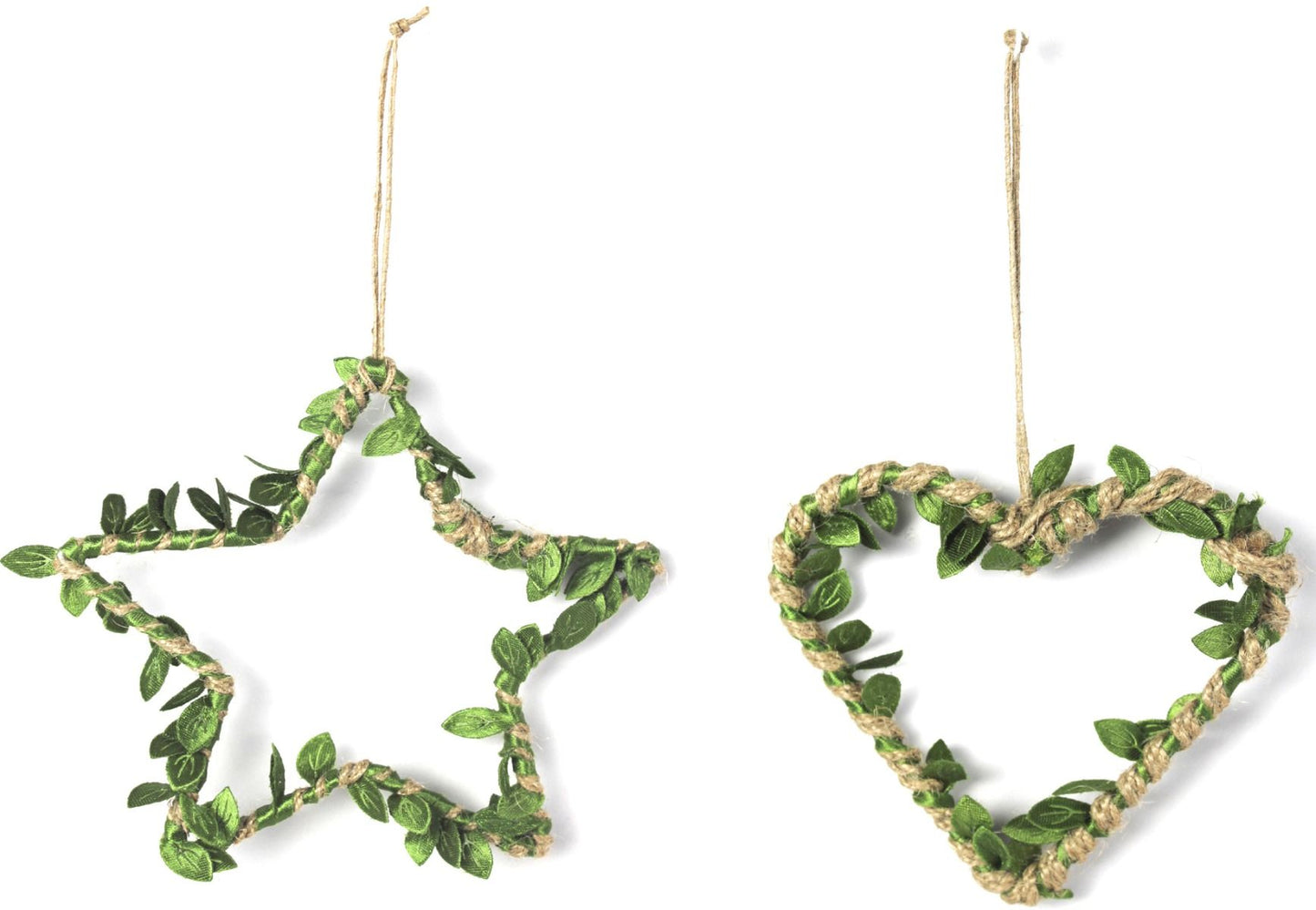 Set of 2 Jute & Vine Heart and Star Hanging Decor