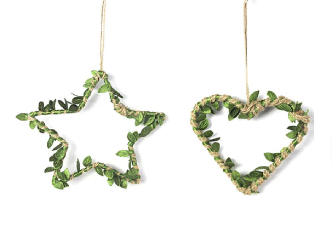Set of 2 Jute & Vine Heart and Star Hanging Decor