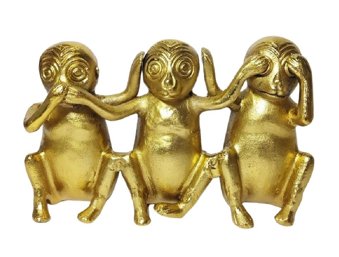 Three brass plated monkeys 20cm