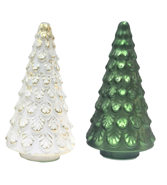 Set of 2 Glass Christmas Tree Table Decorations