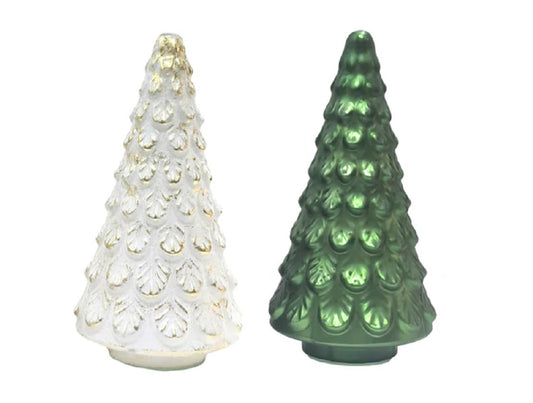 Set of 2 Glass Christmas Tree Table Decorations