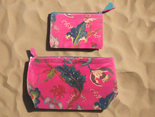 Set of 2 Hot Pink & Floral Velvet Purses