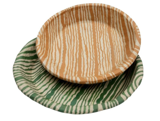 S/2 papier mache striped bowls ochre /green