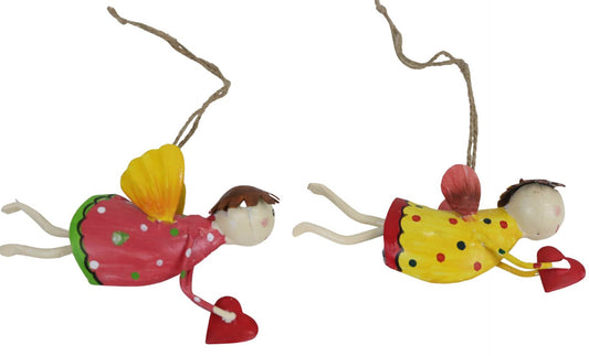 Set of 2 Flying Angels with Heart Hangings - Sale!