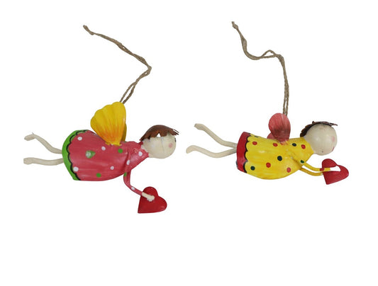Set of 2 Flying Angels with Heart Hangings - Sale!