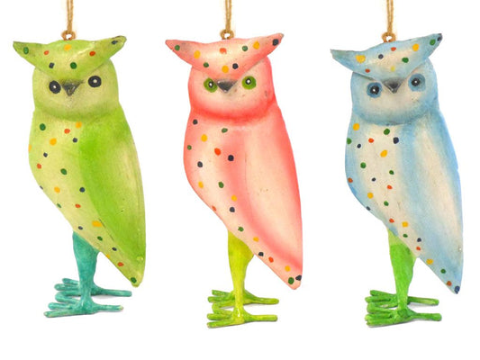 Set of 3 Painted Owls