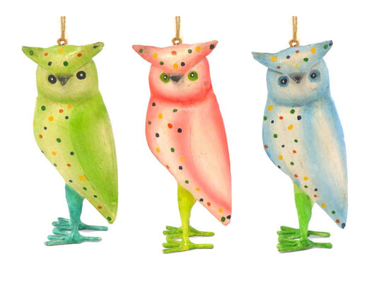 Set of 3 Painted Owls