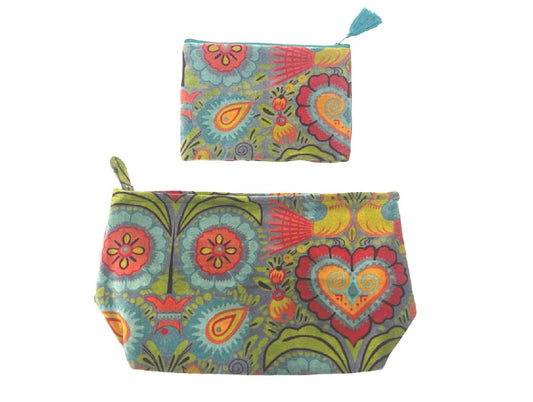 Set of 2 Turquoise & Heart Velvet Purses
