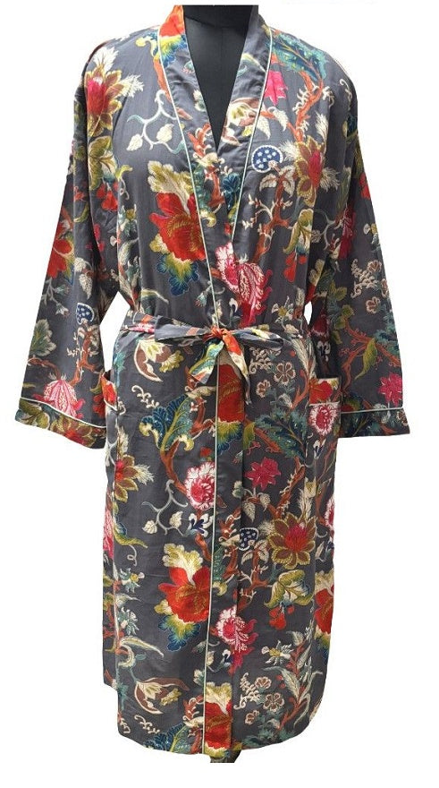 Quality Cotton Kimono in Navy with Red Florals