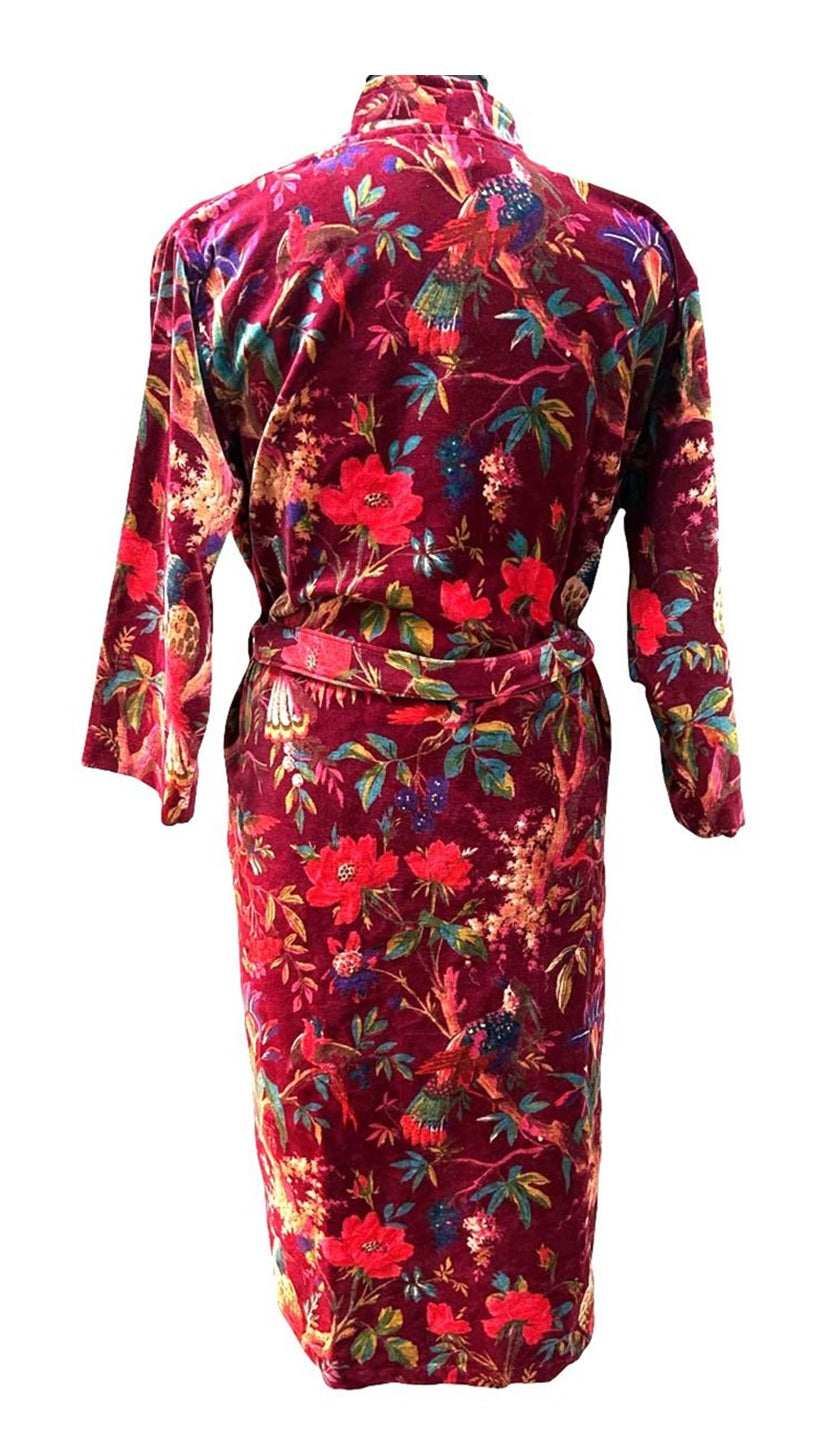 Opulent Ruby Velvet Kimono Robe
