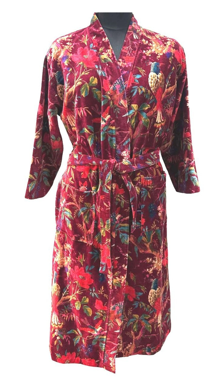 Opulent Ruby Velvet Kimono Robe