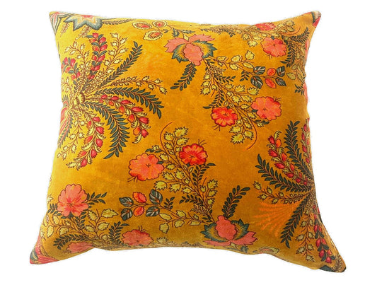 Velvet Floral Cushion in Ochre