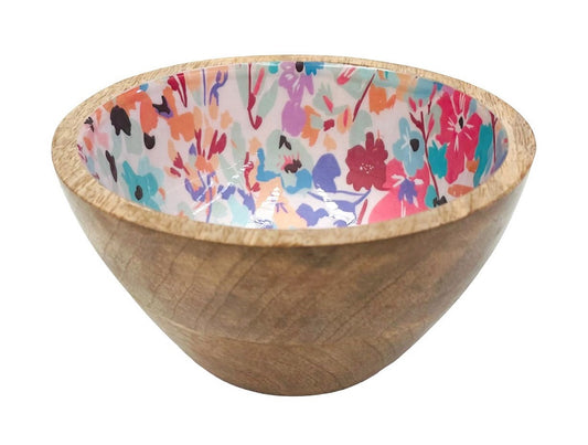 Wooden nut bowl with floral design