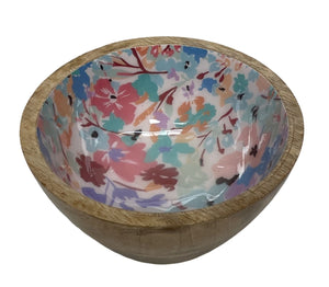 Wooden nut bowl with floral design