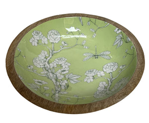 Wooden salad bowl with green floral design