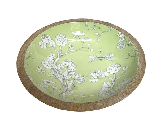 Wooden salad bowl with green floral design