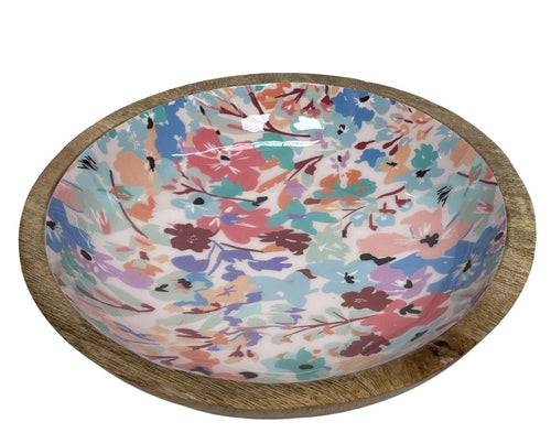 Wooden salad bowl with floral design
