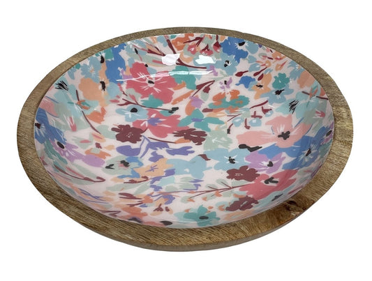 Wooden salad bowl with floral design
