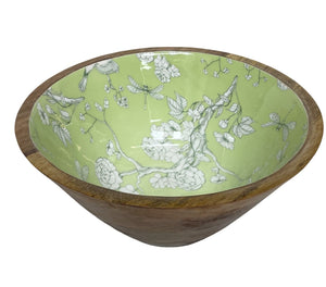 Wooden bowl with green floral design