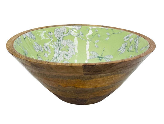 Wooden bowl with green floral design