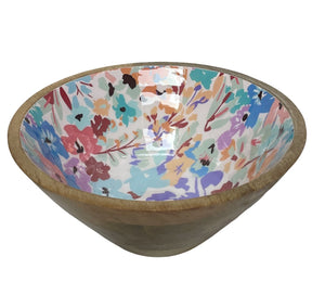Wooden bowl with floral design
