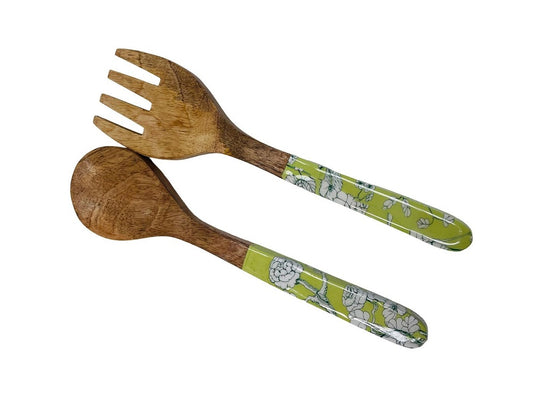 Salad servers with green handles