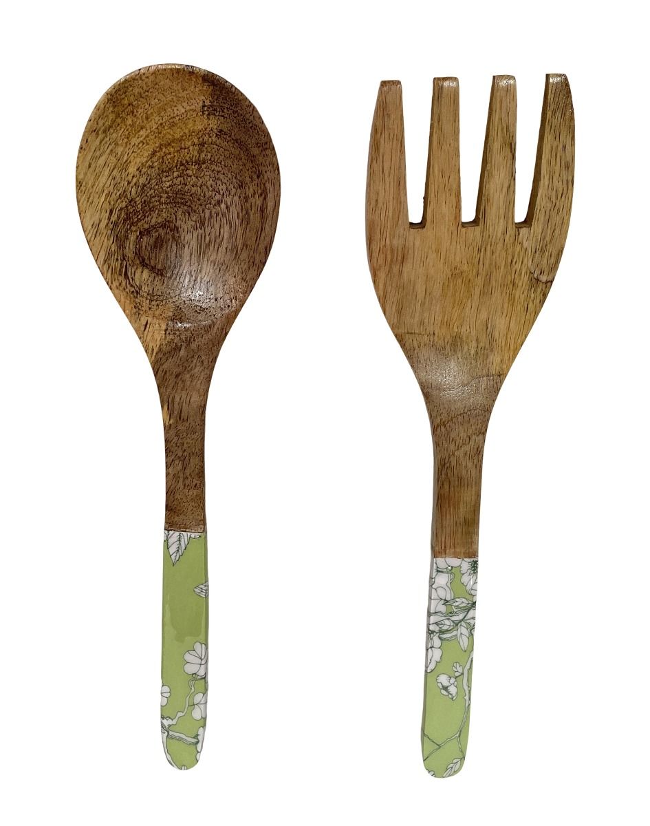 Salad servers with green handles