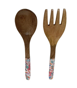 Wooden salad servers with floral handles