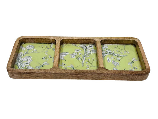 Triple serving bowl with green design
